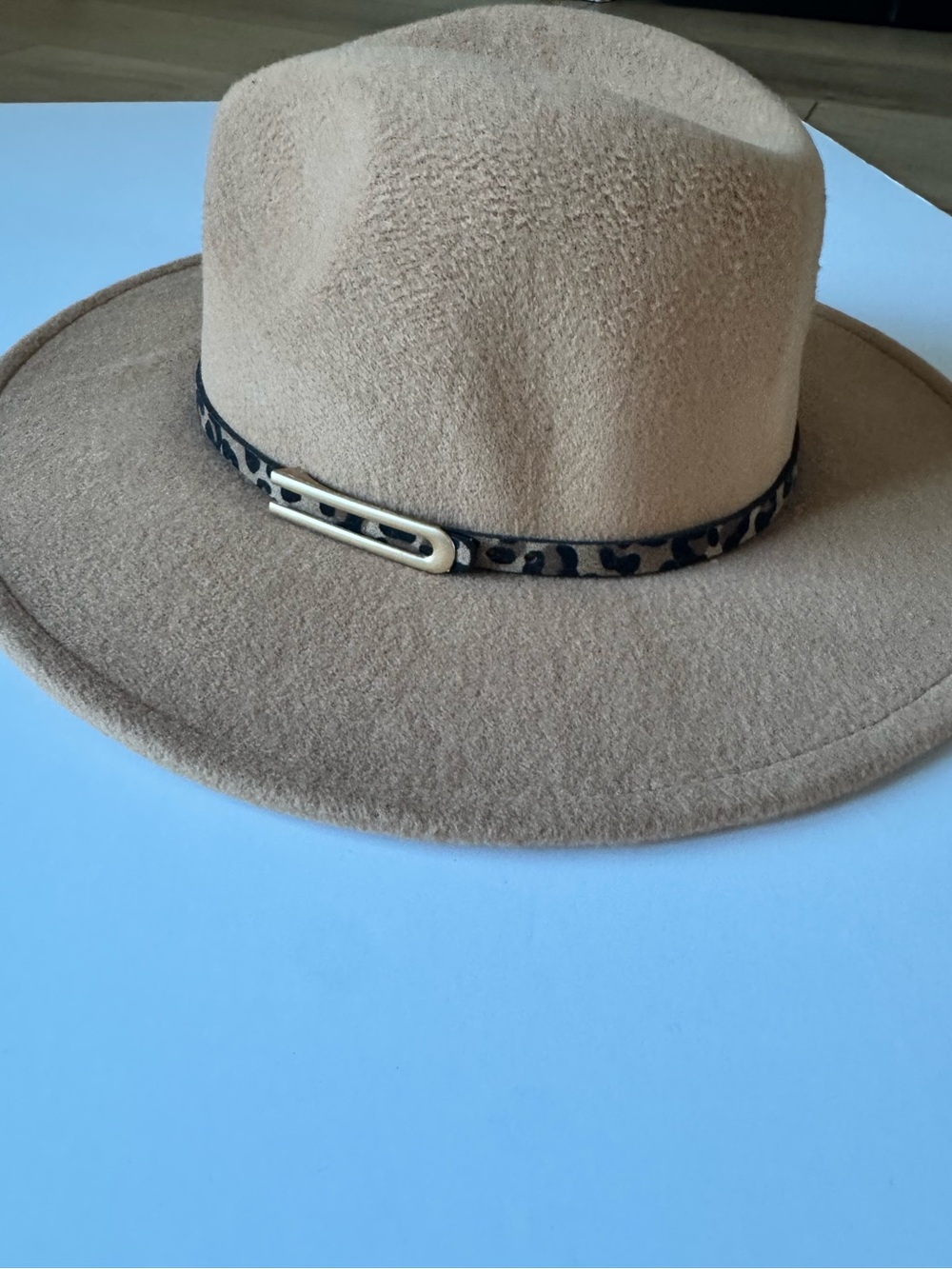 Mud Pie Leopard Band Fedora Hat Tan Camel NWT